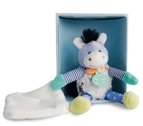 Peluche ane bleu choupidoudou avec mouchoir 18 cm - coffret naissance - doudou et compagnie - dc2890