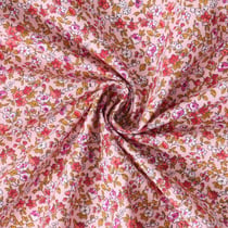 Tissu Coton Cretonne Léonie petites fleurs Rouges sur fond Rose