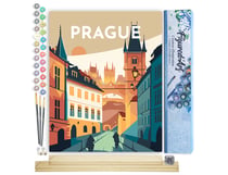 Peinture par Numéro Figured'Art - Affiche Vintage Prague - Kit de Loisir Créatif DIY Numéro d'Art Complet - 40x50cm toile roulée + châssis en bois à monter