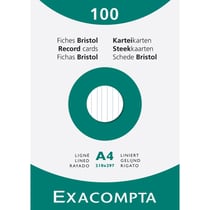 Étui de 100 fiches - bristol ligné non perforé 210x297mm - Blanc - Exacompta