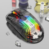Souris Gaming RGB Transparente 2400DPI Sans Fil Et Filaire Ultra Silencieuse Noir YONIS
