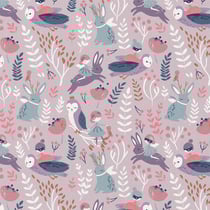 Tissu Coton imprimé Arty Fée des bois sur fond Parme - Au mètre