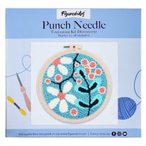 Figured'Art Punch Needle Kit Complet pour Adultes et Enfants - Explosion de Fleurs blanches - Parfait pour Débutant. Set prêt à broder taille 20x20cm avec cadre circulaire
