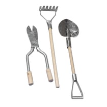 Outils de jardin en métal / bois, 9 - 13 cm, 3 pièces, 3 sortes