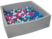 Piscine à balles pour enfant, 20x120 cm, Aire de jeu + 600 balles blanc, bleu, rose, gris, turquoise - Velinda