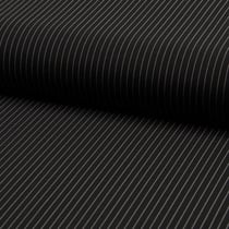 Tissu Gabardine légère et fluide  Rayures fines blanches sur fond Noir