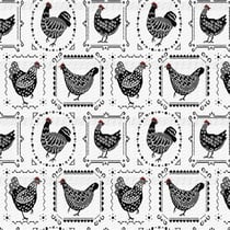 Tissu Jacquard Poules Noir sur fond Blanc
