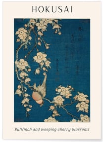 Affiche Hokusai 'Bullfinch and weeping cherry blossoms' | A3 : 29,7x42cm