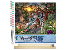 Peinture par Numéro Figured'Art - Famille de Tigre - Kit de Loisir Créatif DIY Numéro d'Art Complet - 40x50cm toile roulée + châssis en bois à monter