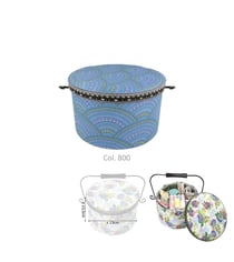 Boîte à couture ronde 22x13,5cm arabesques bleues