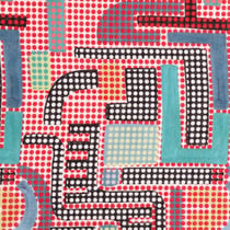 Tissu Maille dévorée Labyrinthe et pois sur fond Multicolore