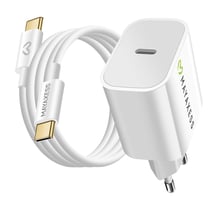 Mayaxess Chargeur Secteur 20W + Câble USB-C 1m pour iPhone 17 / 17 Pro / 17 Pro Max / 17 Air Blanc