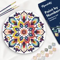 Peinture par Numéro sur disque en bois Figured'Art - Mandala floral - Kit de Loisir Créatif DIY Numéro d'Art Complet - 30cm de diamètre