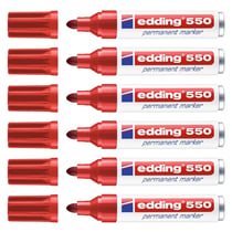 Lot de 6 marqueurs permanents - EDDING - Rouge - Pointe large 3-4 mm - Corps aluminium