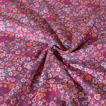 Tissu Popeline de Coton digital Poppy Fleurs roses et pêche sur fond Framboise
