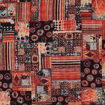 Tissu Viscose patchwork Etnoria rouge sur fond Noir - Au mètre