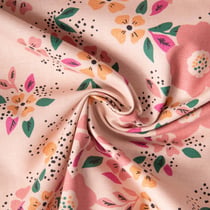 Tissu Toile de Coton Demi Natté Fleuris Oscal sur fond Rose clair