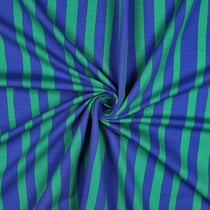 Tissu Sweat léger Bio Jennifer Bouron rayures Vert sur fond Bleu