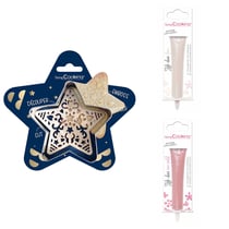 Kit pour biscuit en relief Étoile + 2 Stylos au chocolat blanc et rose pastel