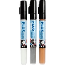 Marqueur Plus Color, L : 14,5 cm, trait 1-2 mm, or, argent, blanc cassé, 5,5 ml, 3pièces/ 1 Pq.