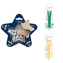 Kit pour biscuit en relief Étoile + 2 Stylos au chocolat vert et jaune pastel