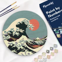 Peinture par Numéro sur disque en bois Figured'Art - La Grande Vague - Kit de Loisir Créatif DIY Numéro d'Art Complet - 30cm de diamètre