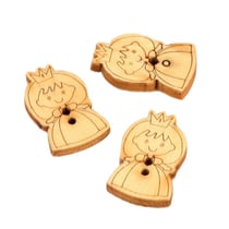 Lot de 6 boutons en bois 2cm x 1,8cm princesse
