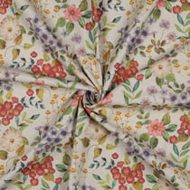 Tissu Toile Coton Canvas aspect Lin Jardin Bohème sur fond Naturel