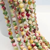 Fil de 48 perles jade blanche naturelle teintée fabrication bijoux 8 mm ROUGE VERT JAUNE