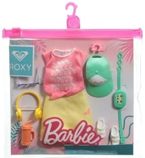 Coffret tenue vacance : jupe jaune et top rose + casquette et accessoires pour poupée barbie - vêtement - habit - mattel - grd60