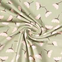 Tissu Jersey Coton imprimé June printanier sur fond Vert kaki clair