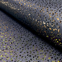 Tissu Chambray Coton léger imprimé léopard doré sur fond Bleu jean