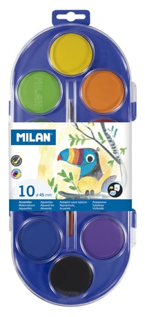 Étui 10 pastilles d'aquarelle Ø 45 mm avec pinceau
