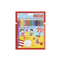 STABILO Crayon de couleur triangulaire Trio épais, étui de 18, taille-crayon double inclus