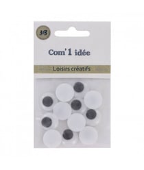 Oeil MOBILE Noir/blanc peluches diam. 14mm en lot de 12 - 3bCom Blanc