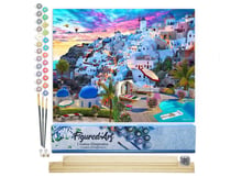 Peinture par Numéro Figured'Art - Paysage de Grèce - Kit de Loisir Créatif DIY Numéro d'Art Complet - 40x50cm toile roulée + châssis en bois à monter