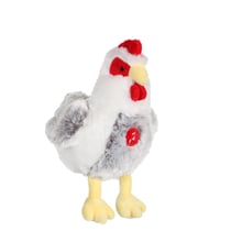 Peluche - Poule flammée sonore grise et blanche en peluche - 22 cm