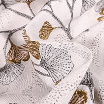 Tissu Jacquard Ginkgo graphique lurex sur fond écru