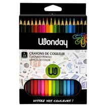 Crayons de couleur - Coloriage - Scolaire - 18 couleurs - Corps en bois - Wonday