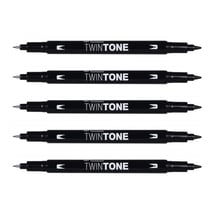 Lot de 5 feutres dessin double pointe 0,8 et 0,3 mm - TOMBOW - TwinTone - Noir
