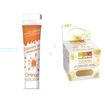 Gel colorant alimentaire orange + paillettes dorées