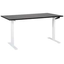 Bureau Réglable Manuellement Plateau Noir et Structure Acier Blanc 160 x 72 cm Hauteur Ajustable Assis Debout Pieds Carrés Design Moderne