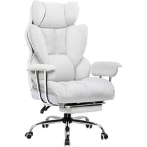 Chaise gaming ergonomique COMHOMA - PU - Blanc - Avec repose-pieds - Dossier 65 cm