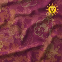 Tissu Lycra maillot de bain anti UV floral Mauvia orange sur fond Prune - Au mètre