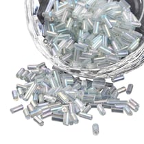 500 perles de rocaille tube transparent reflets multicolores 5 mm diamètre 1,8 mm - création bijoux