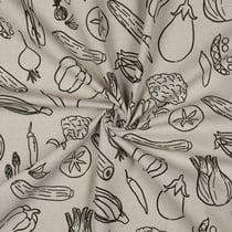 Tissu Toile Coton Canvas aspect Lin Légumes du Jardin sur fond Naturel