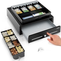 Tiroir Caisse 42x41x12 cm- Compatible Caisse Enregistreuse RJ11- Ouverture par Pression - Insert Amovible- ACROPAQ