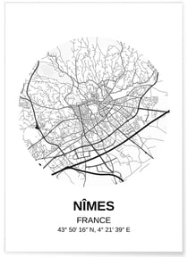 Affiche Carte Nîmes | A3 : 29,7x42cm