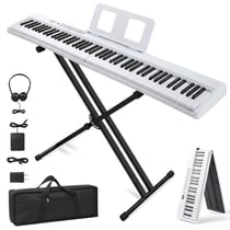 LALAHO - Piano numérique - 88 touches pliable avec support MIDI Bluetooth blanc