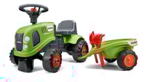 Porteur tracteur Claas avec volant directionnel avec klaxon, remorque, pelle et râteau - Vert - Dès 12 mois - 100% Fabriqué en France - Contient 40% de Plastique recyclé - FALK
